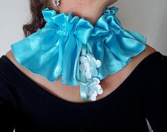 Detachable Ruffle Collar, Blue Circus Clown Neck Ruff, Victorian Style