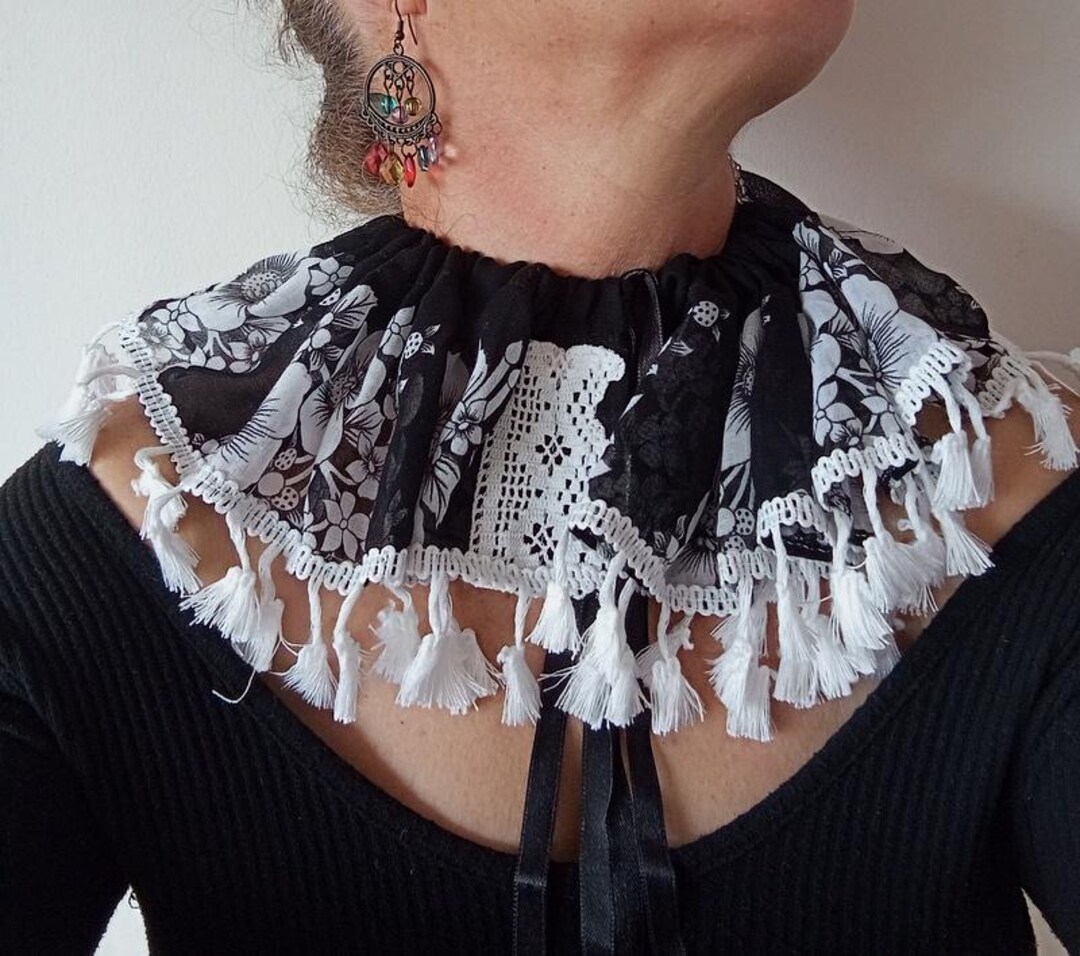 Detachable Victorian Neck Ruff, Floral Cotton Fringe Collar, Cosplay - Etsy