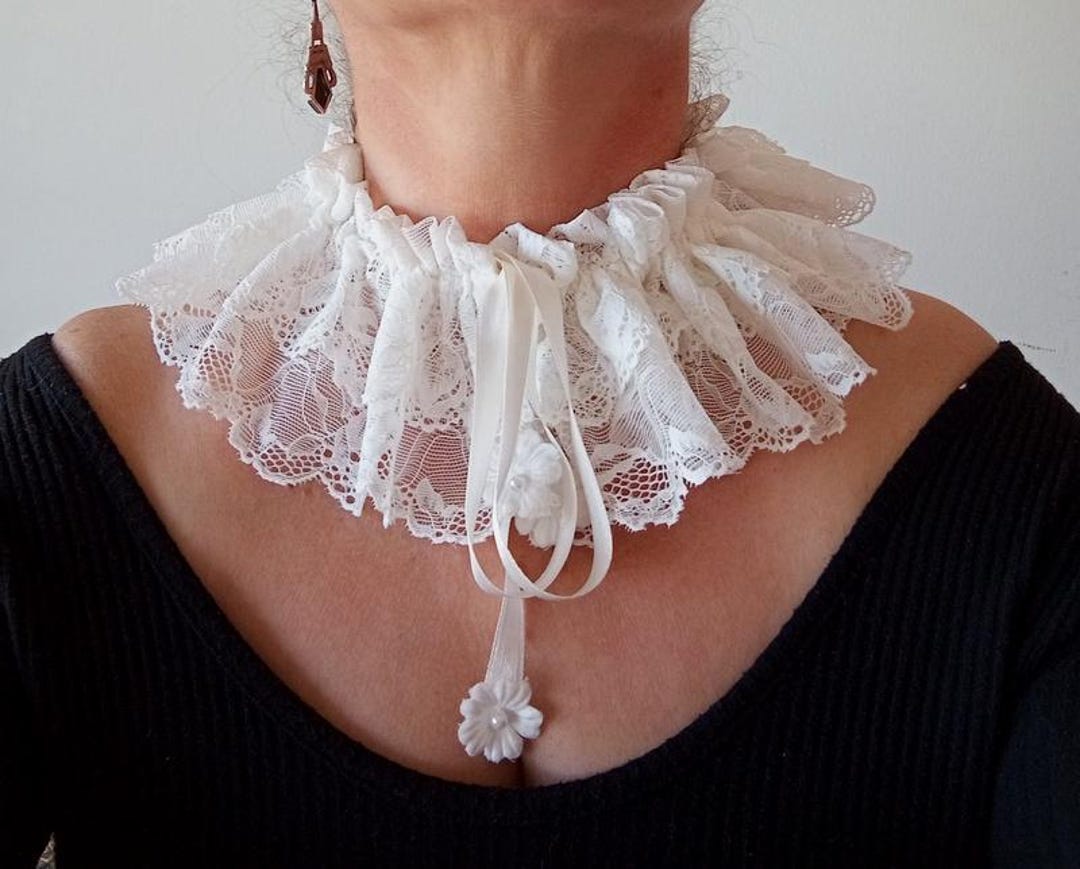 Detachable Handmade Lace Ruffle Collar, Victorian Frill, Bridal ...