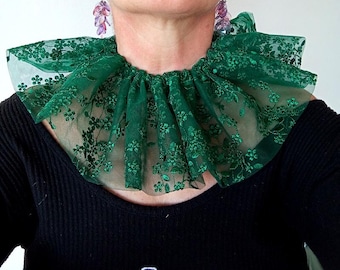 Handmade Emerald Green Lace Ruffle Collar, Women's Choker