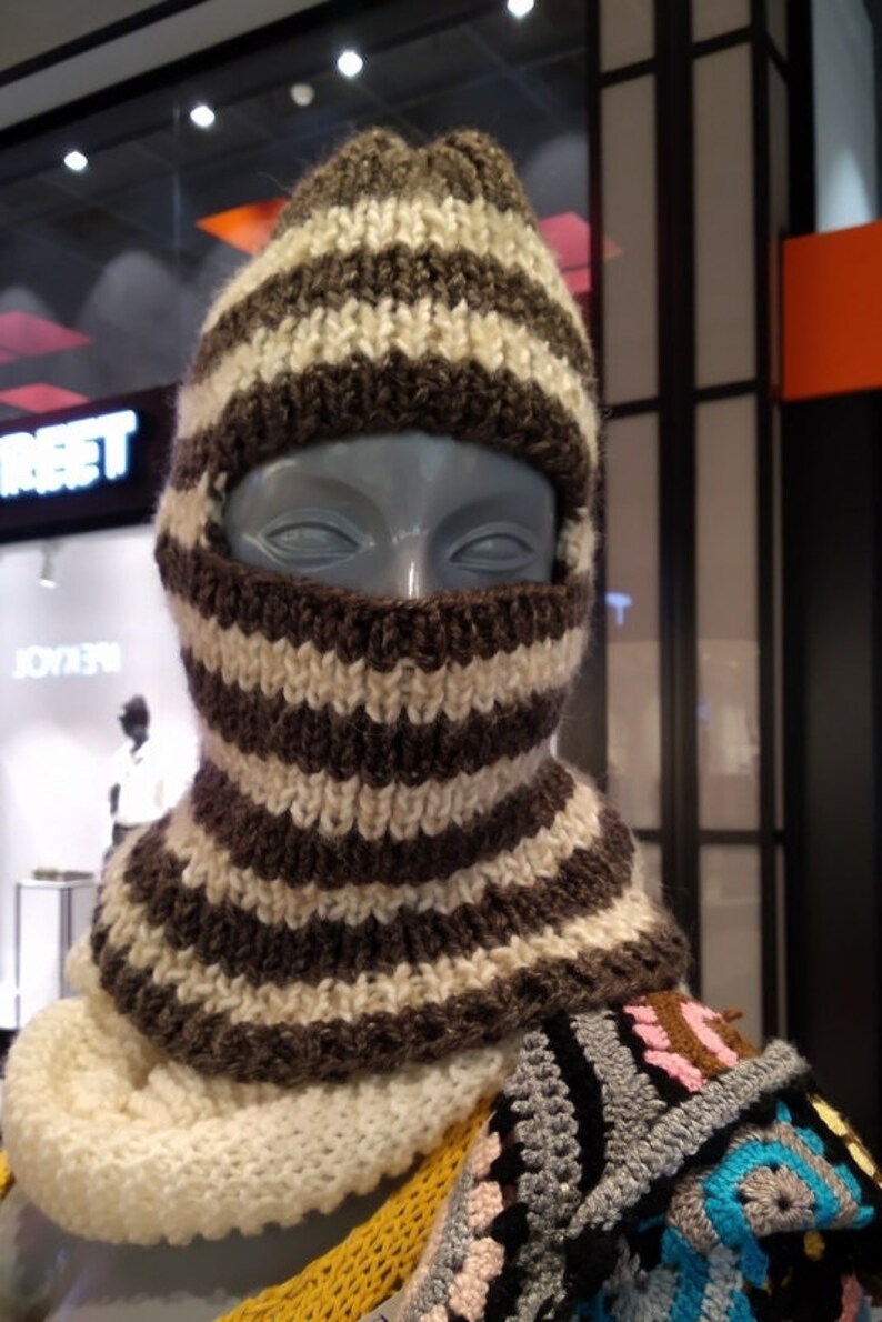 Wool Ski Mask Striped Balaclavas Adult Womens and Men Size, Warm Winter