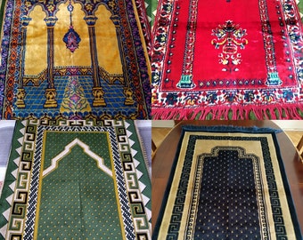 Praying Rugs Islam Muslim Prayer Green Rug Islamic Turkish Velvet Red Rugs, Great Ramadan Gifts, Muslim Navy Portable Vintage Carpet Mats