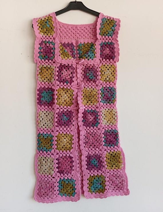 Vintage Granny Square Crochet Vest: 1980s Handmad… - image 10