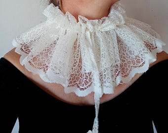Detachable Ruffle Collar, White Tulle Neck Ruff, Victorian Style