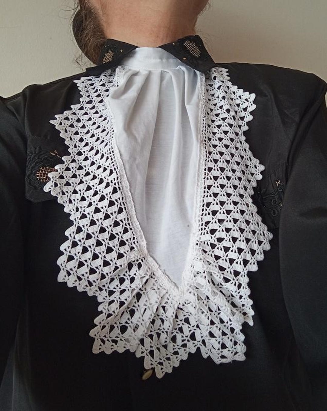 White Ruffle Jabot White Lace Jabot, Ruffled Collar, Steampunk Neckwear - Etsy