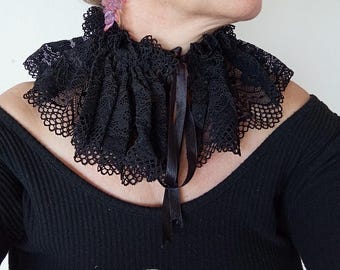Black Lace Ruffle Detachable Collar, Victorian Gothic Cosplay