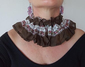Ruffled Floral Clown Collar, Handmade Cotton Frill