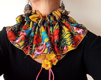 Detachable Floral Ruffle Collar: Yellow Circus Clown Neck Ruff, Victorian Style