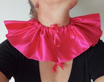 Handmade Fuchsia Satin Ruffle Collar, Cosplay Clown Ruff Choker