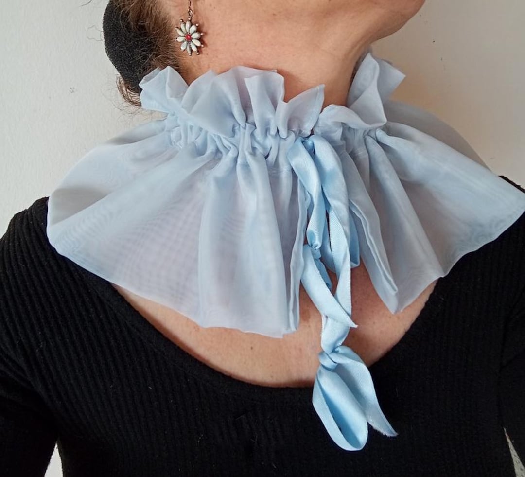 Neck Ruff Spain Light Blue Tulle Ruffle Neck Ruff, Victorian Elizabethan Collar, Bridal ...