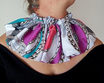 Mandala Satin Neck Ruff, Victorian Style Collar, Upcycled Fabric