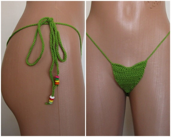 CROCHET BIKINI BOTTOMS, Verde Sexy Thong, Mujer Thong G-string, Crochet Cro...