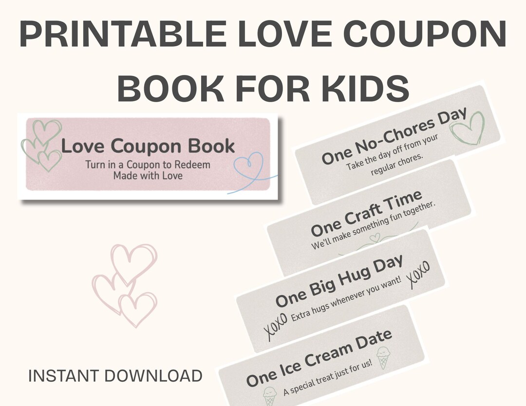Printable Love Coupon Book for Kids, Valentine's Gift (digital Download ...