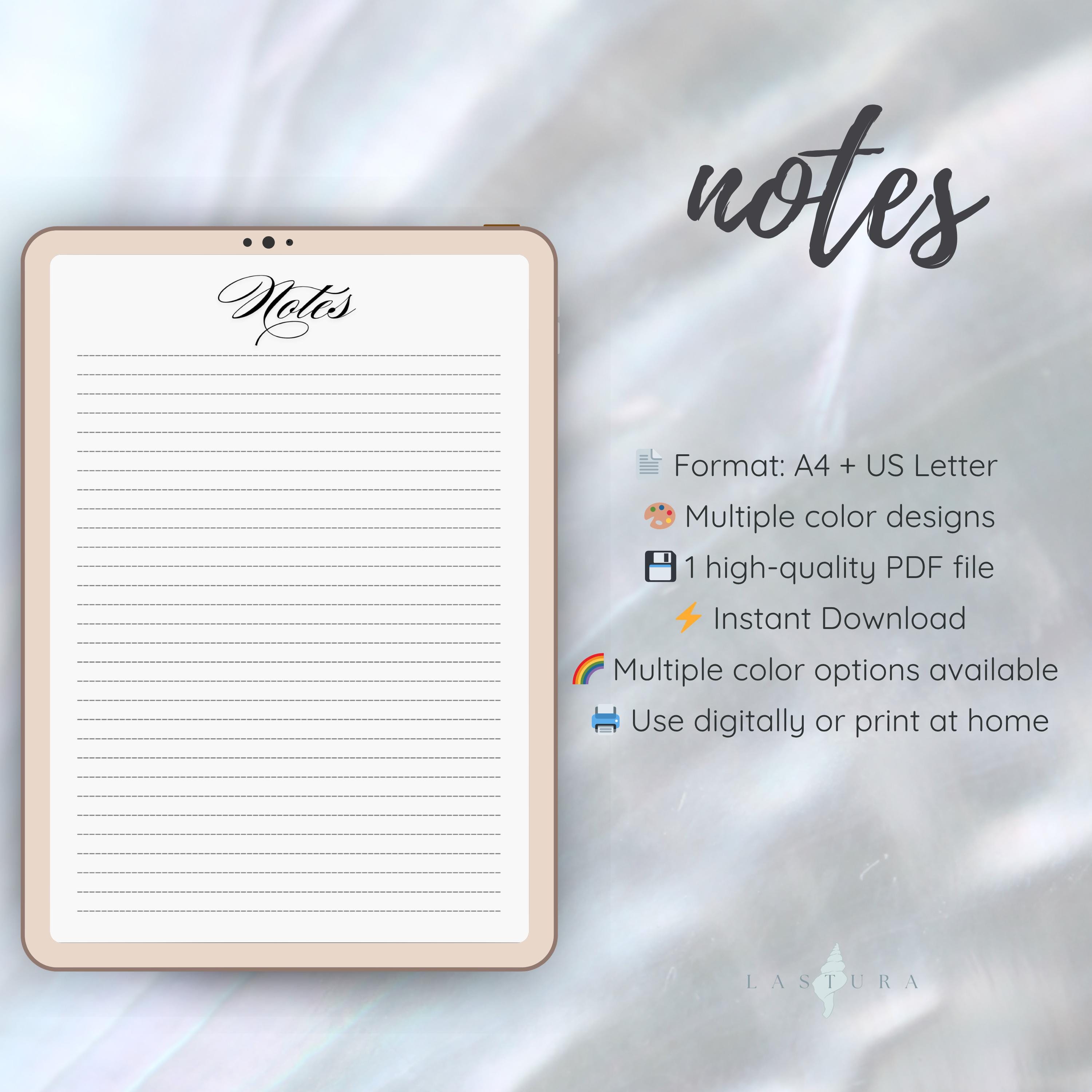 Minimalist Notes Page | Simple Lined Paper Template - Etsy