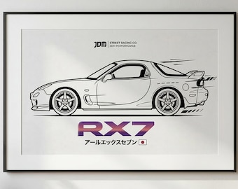 Mazda RX7 FD JDM Car Design Png Svg, Japanese Street Racing Graphic, RX7 Shirt Design, Car Poster Art, Automotive Digital Download