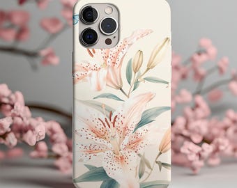 Funda para teléfono con diseño floral de lirio tigre, diseño botánico en rosa suave