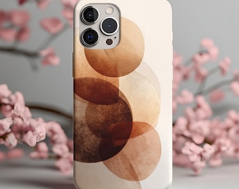 Abstract Neutral Phone Case, Beige Brown Earth Tone Art, Minimal Organic Circles,Modern Aesthetic Protective Case for Women,Trendy Gift Idea