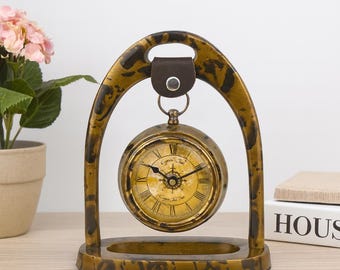 Vintage Copper Table Clock – Rustic Hanging Desk Clock, Antique Style Home Décor, Steampunk Mantel Clock, Unique Gift for Him