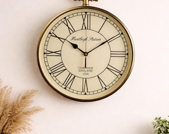Vintage Pocket Watch Style Wall Clock – Antique Brass Finish, Roman Numeral Wall Clock, Industrial Farmhouse Home Decor