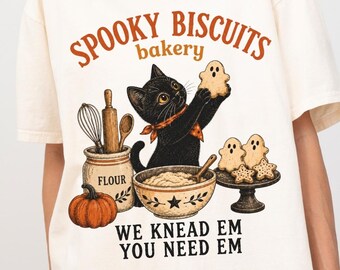 Pumpkin Shirt, Kitty Biscuits Halloween Tee, Black Cat Baking Sweatshirt, Spooky Season Comfort Colors Shirt, Vintage Fall Cat Lover Gift