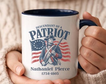 Custom Patriot Ancestor Mug, Personalized Descendant of a Patriot Coffee Cup, DAR SAR Genealogy Gift, 250th Anniversary 1776 2026 Keepsake