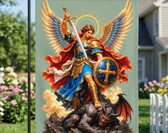 Armor of God Garden Flag, Saint Michael Archangel House Banner, Catholic Christian Yard Decor, Spiritual Warfare Gift, Defend Us in Battle