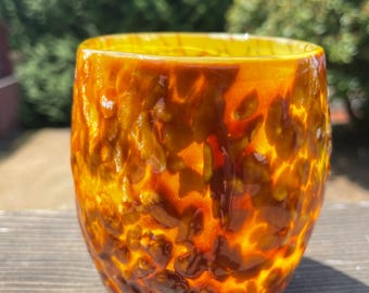 Golden Hand Blown Glass Candle Votive Signed by Artist