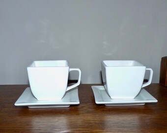 Two Vintage Square Espresso Cups and Saucers - 10 Strawberry Street