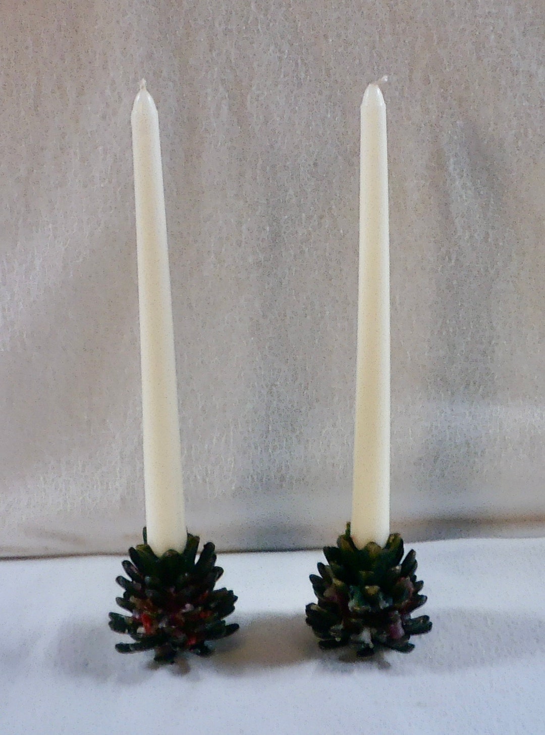 Pine Cone Candle Holders 2 Metal Design Holiday Christmas Etsy