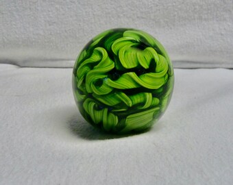 Hand Blown Green Glass Paper Weight Signed by Artist 1997