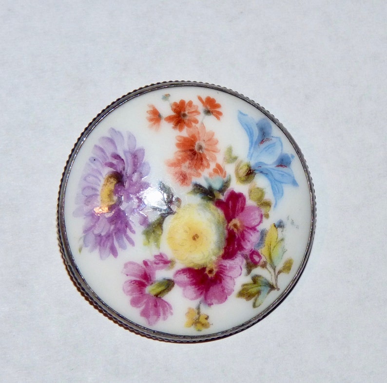 Vintage Round Flower Brooch Made in Czechoslovakia Sterling Clasp