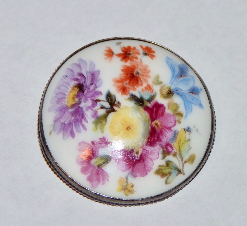 Vintage Round Flower Brooch Made in Czechoslovakia Sterling Clasp