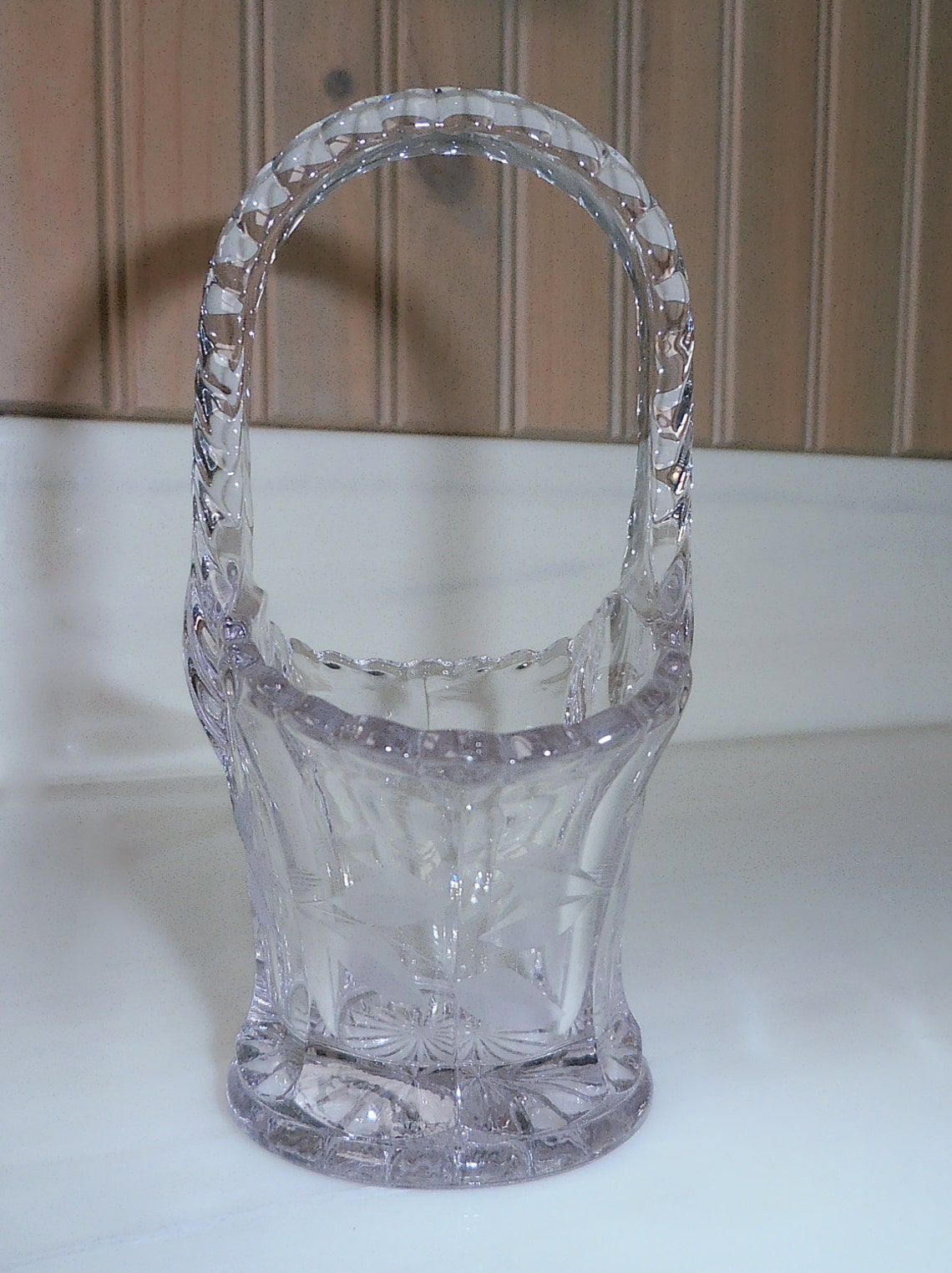 Vase Etched Crystal Glass Basket Duncan Miller Etsy