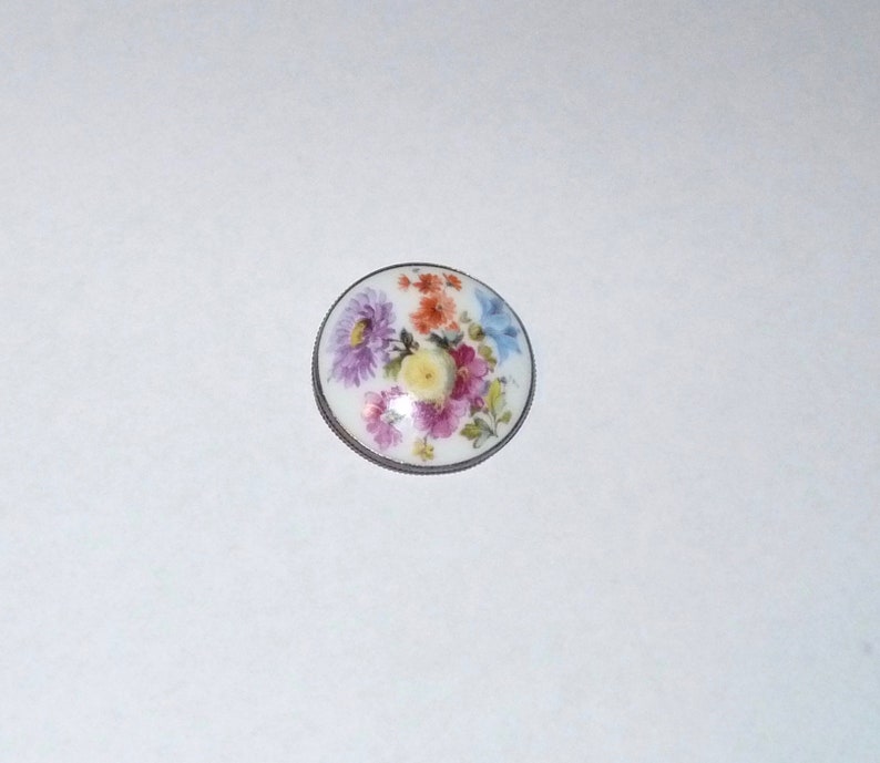 Vintage Round Flower Brooch Made in Czechoslovakia Sterling Clasp