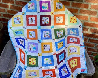 Whimsical Baby Quilt Various Characters Mickey Mouse Colorful Hand Quilted