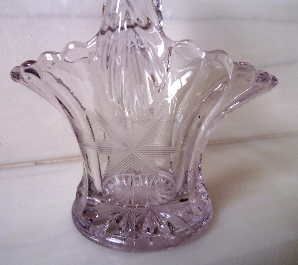 Vase Etched Crystal Glass Basket Duncan Miller Etsy