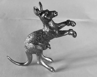 Kangaroo With Boxing Gloves Pewter Figurine Joey in Pouch