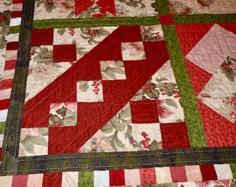 Quilt Hand Quilted Pink and Green Sampler Lap/Throw Quilt