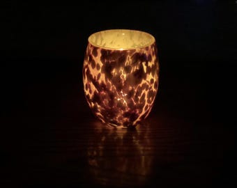 Golden Hand Blown Glass Candle Votive Signed by Artist