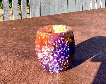 Purple and Golden Hand Blown Glass Candle Votive Signed by Artist