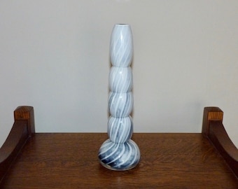 Glass Bud Vase Hand Blown Glass Black and White Signed
