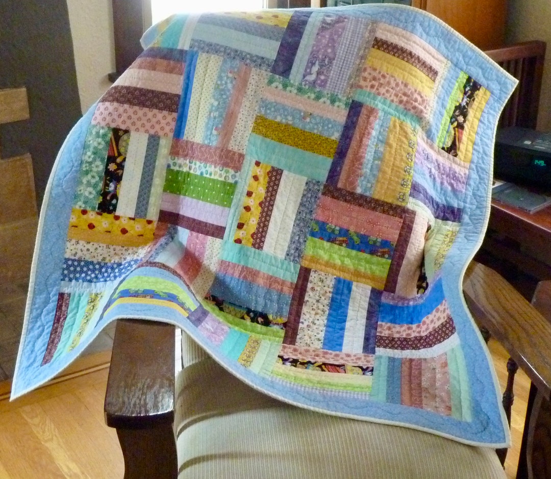 Quilt Baby or Lap/throw Quilt Scrappy Strips Colorful Hand - Etsy