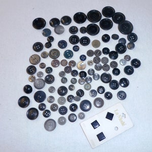 Buttons Vintage Black, Gray and White Variety Lot of 103 Buttons