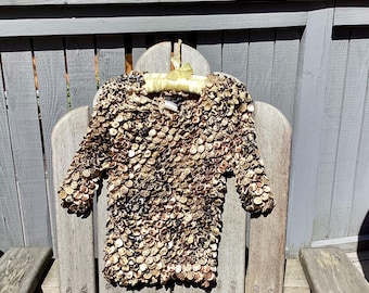 Vintage Women’s Blouse Tiny Blouse Black, Brown and Gold Formal or Informal Size S/M