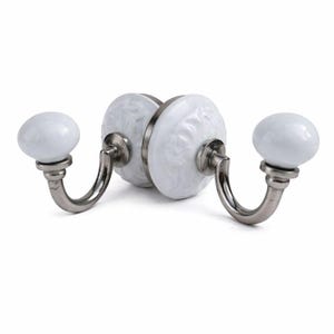 Set Di 2 Ganci Da Parete In Ferro Anticato E Ceramica - Porta Asciugamani, Cappotti E Borse Per Ingresso, Cucina E Bagno - Capacità 10kg Cad.