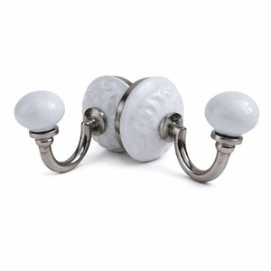 Set Di 2 Ganci Da Parete In Ferro Anticato E Ceramica - Porta Asciugamani, Cappotti E Borse Per Ingresso, Cucina E Bagno - Capacità 10kg Cad.