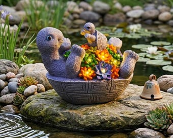 Solar Turtle Statue with LED Lights – Cute Garden Turtle Decor with Baby, Resin Outdoor Ornament for Patio, Yard Gift Idea