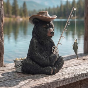 black bear fishing pole Fishing Bear Figurine