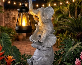 Solar Elephant Garden Statue with LED Lights – Outdoor Elephant Decor, Waterproof Yard Patio Ornament, Gift Idea