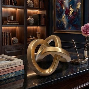 Gold Knot Sculpture Modern Geometric Desk Decor, Modern Minimalist Wooden Knot Sculpture, Modern Art Home Decor, Modern Home Accent